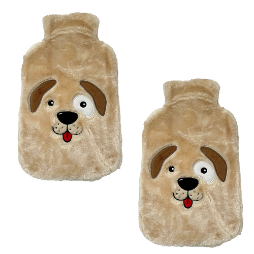 Brown Dog Plush Hot Water Bottle Cover Velcro Closure Pack of 2