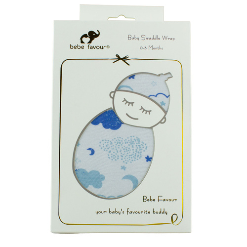 Bebe Favour Baby Swaddle Wrap Blue 0Ð3 Months 100% Cotton Gift Ready