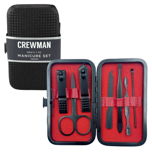 Crewman MenÕs Manicure Set 7pc Grooming Kit in Black & Red Travel Case