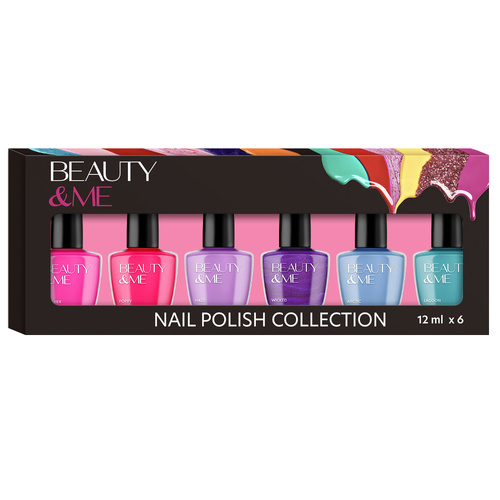 Beauty & Me 6pc Nail Polish Set Assorted Colours 12ml Each Gift Boxed