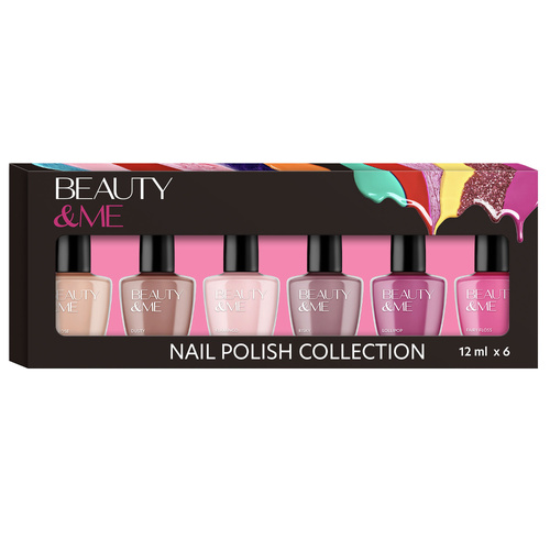 Beauty & Me 6pc Nude Nail Polish Set Neutral & Pink Tones 12ml Each