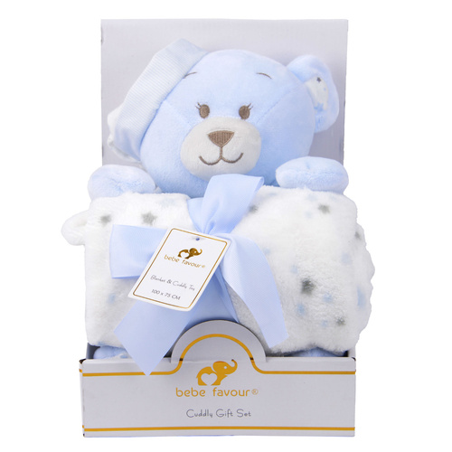Cuddly Toy and Blanket Gift Set Blue Newborn Baby Comfort and Sleep Set