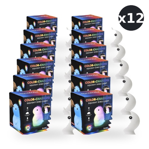 InnoVibe Colour-Changing Squishy Dinosaur Silicone Touch Lamp Pack of 12