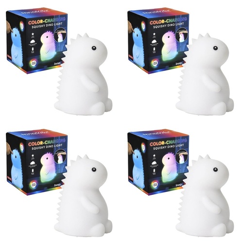 InnoVibe Colour-Changing Squishy Dinosaur Silicone Touch Lamp Pack of 4