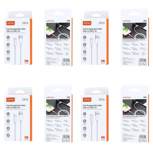 USB-A to USB-C Fast Charging Data Cable 3A 1m White Pack of 4