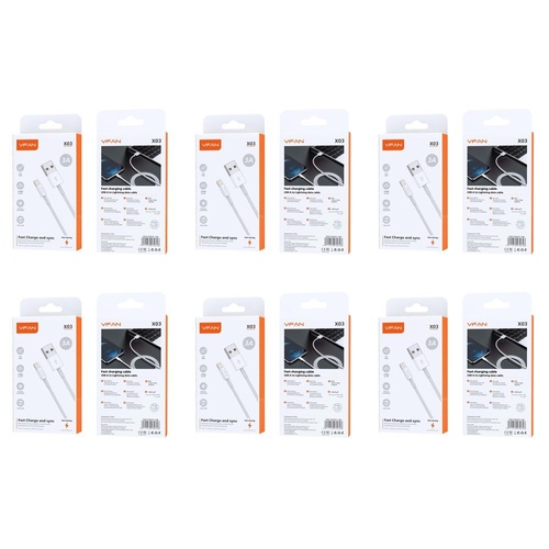 USB-A to Lightning Fast Charging Cable 3A 1m White Pack of 6