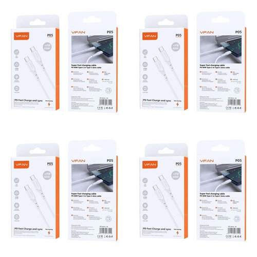 USB-C to USB-C Fast Charging Cable PD 60W 1m White Pack of 4