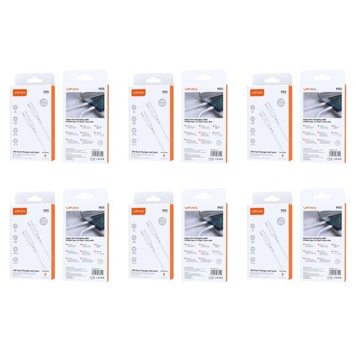 USB-C to USB-C Fast Charging Cable PD 60W 1m White Pack of 6
