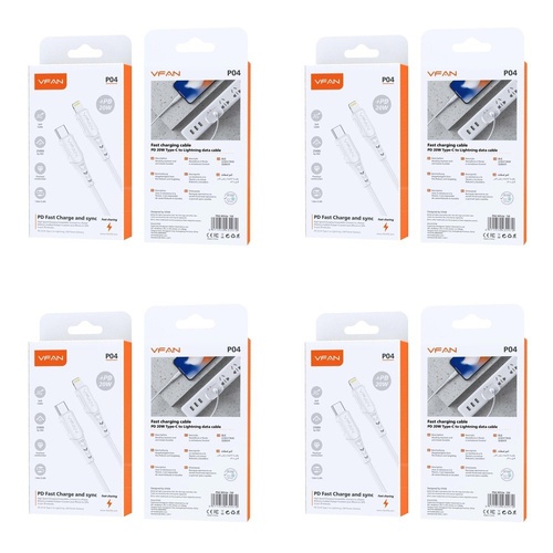USB-C to Lightning Fast Charging Cable PD 20W 1m White Pack of 4