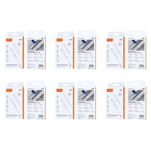 USB-C to Lightning Fast Charging Cable PD 20W 1m White Pack of 6
