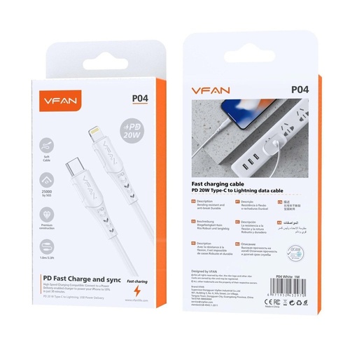 USB-C to Lightning Fast Charging Cable PD 20W 1m White