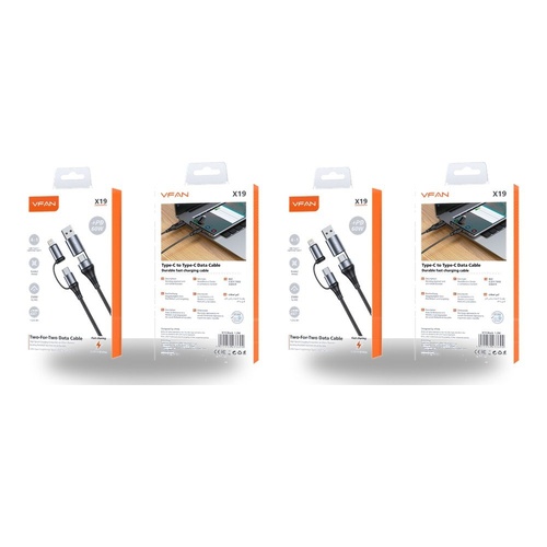4 in 1 Multi Charging Cable USB-A and USB-C to USB-C and Lightning PD 60W 1.2m Black Pack of 2