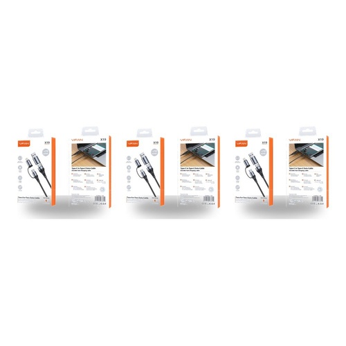 4 in 1 Multi Charging Cable USB-A and USB-C to USB-C and Lightning PD 60W 1.2m Black Pack of 3