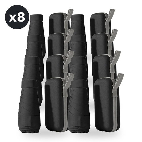 Mini Compact Umbrella with Zip Case Black Pack of 8