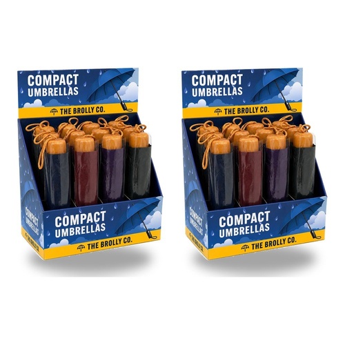 Compact Umbrellas Assorted Colours Counter Display of 12 Bundle of 2