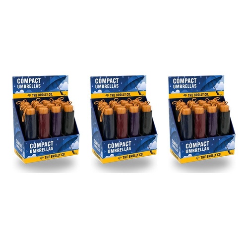 Compact Umbrellas Assorted Colours Counter Display of 12 Bundle of 3