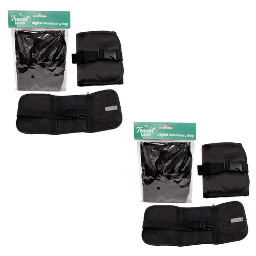Travel Now Tech Organiser 2 Pack Cable Storage Bag Black