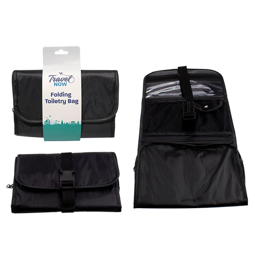 Travel Now Folding Toiletry Bag Black Hanging Travel Wash Organiser
