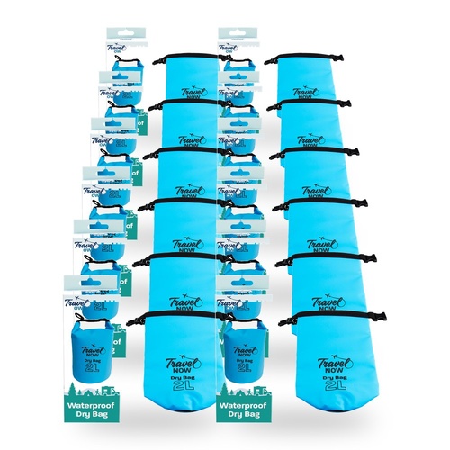 Travel Now Waterproof Dry Bag 2L Blue Lightweight Outdoor Gear Storage Pack of 12