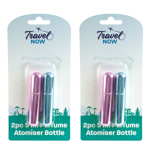 Travel Now 2pc 5ml Refillable Perfume Atomiser Bottles Pink Blue