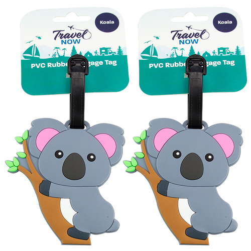 Travel Now Koala PVC Luggage Tag 2 Pack Cute Rubber Bag ID Label