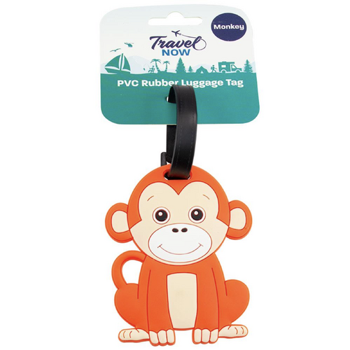 Travel Now Monkey PVC Luggage Tag Cute Rubber Bag ID Label for Kids & Travel