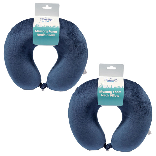 Travel Now Memory Foam Neck Pillow Plush Travel Cushion for Long Flights 2 Pack
