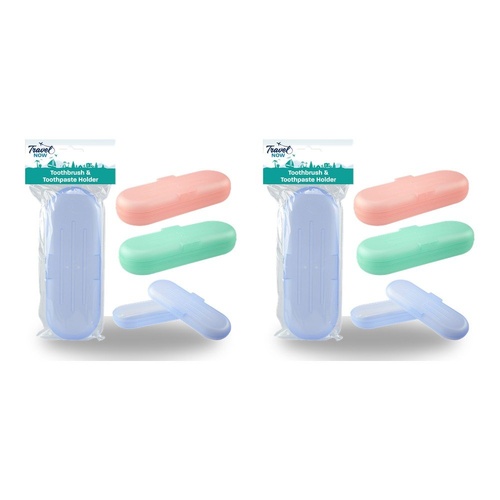 Travel Now Toothbrush & Toothpaste Holder Assorted Colours - Random Colour Supplied Pack of 2