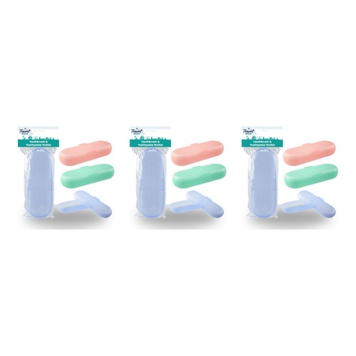 Travel Now Toothbrush & Toothpaste Holder Assorted Colours - Random Colour Supplied Pack of 3