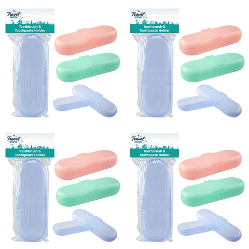 Travel Now Toothbrush & Toothpaste Holder Assorted Colours - Random Colour Supplied Pack of 4