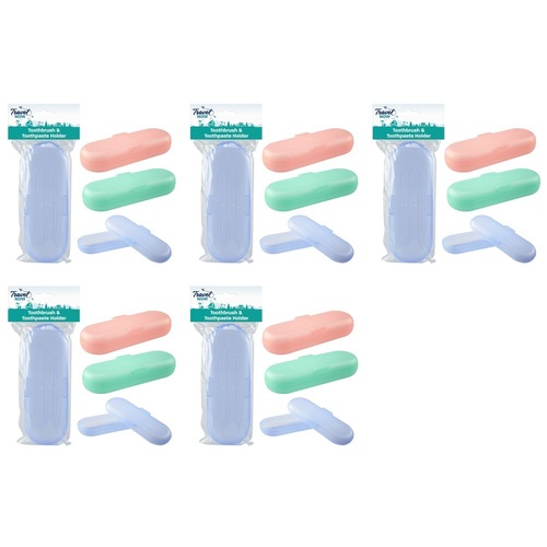 Travel Now Toothbrush & Toothpaste Holder Assorted Colours - Random Colour Supplied Pack of 5