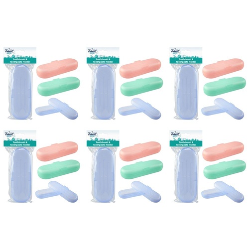 Travel Now Toothbrush & Toothpaste Holder Assorted Colours - Random Colour Supplied Pack of 6