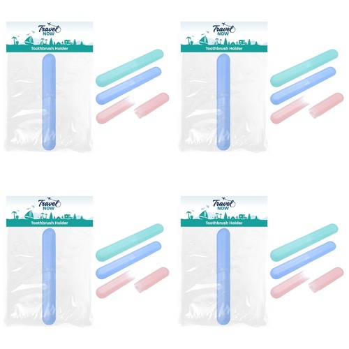 Travel Now Travel Toothbrush Holder Assorted Colours - Random Colour Supplied Pack of 4