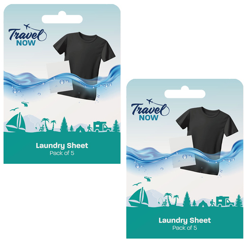 Travel Now Laundry Detergent Sheets 2 Pack 5 Sheets Eco Friendly Travel Safe