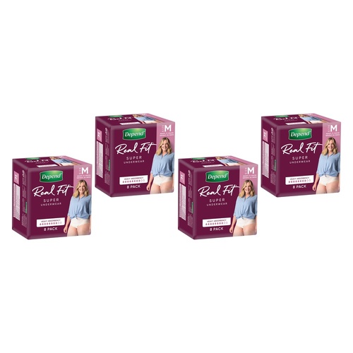 Depend Real Fit Super Underwear Heavy Absorbency Medium 8 Pack x 4 Bundle of 4