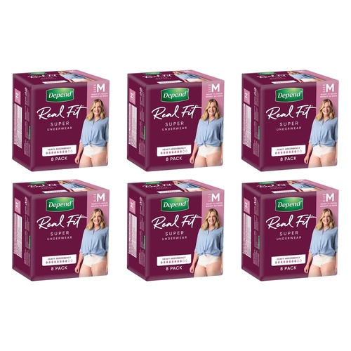Depend Real Fit Super Underwear Heavy Absorbency Medium 8 Pack x 4 Bundle of 6