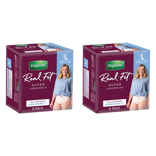 Depend Real Fit Super Underwear Heavy Absorbency Large 8 Pack x 4 Bundle of 2