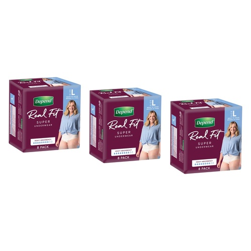 Depend Real Fit Super Underwear Heavy Absorbency Large 8 Pack x 4 Bundle of 3
