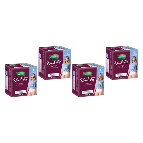 Depend Real Fit Super Underwear Heavy Absorbency Large 8 Pack x 4 Bundle of 4