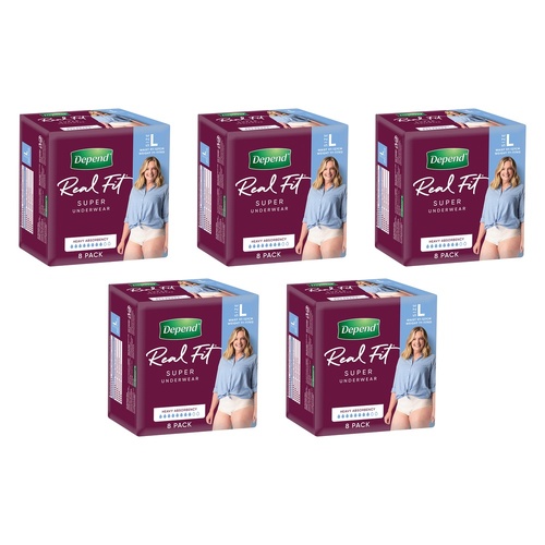 Depend Real Fit Super Underwear Heavy Absorbency Large 8 Pack x 4 Bundle of 5