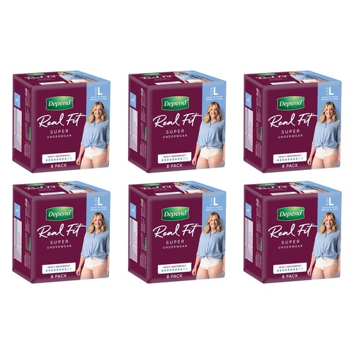 Depend Real Fit Super Underwear Heavy Absorbency Large 8 Pack x 4 Bundle of 6
