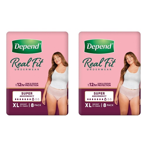 Depend Real Fit Underwear for Women Super Absorbency XL 8 Pack x 4 Bundle of 2