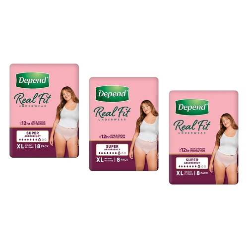 Depend Real Fit Underwear for Women Super Absorbency XL 8 Pack x 4 Bundle of 3