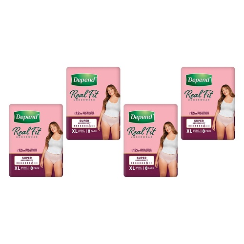 Depend Real Fit Underwear for Women Super Absorbency XL 8 Pack x 4 Bundle of 4