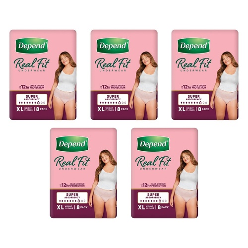 Depend Real Fit Underwear for Women Super Absorbency XL 8 Pack x 4 Bundle of 5