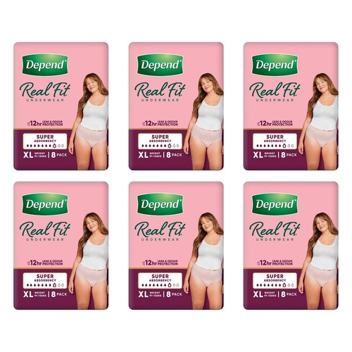 Depend Real Fit Underwear for Women Super Absorbency XL 8 Pack x 4 Bundle of 6