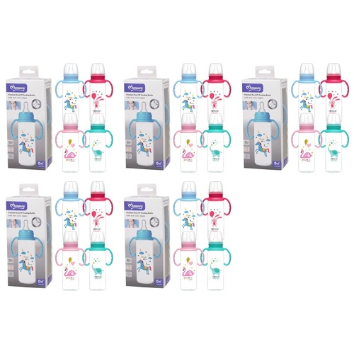 Momeasy Standard Neck Baby Feeding Bottle 240mL with Handles 0m+ - Random Design and Colour Supplied Pack of 5