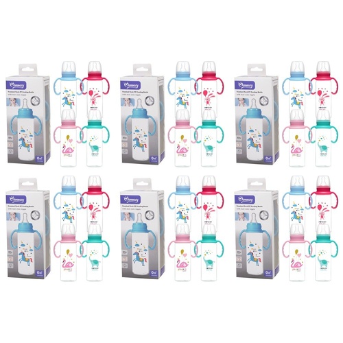 Momeasy Standard Neck Baby Feeding Bottle 240mL with Handles 0m+ - Random Design and Colour Supplied Pack of 6