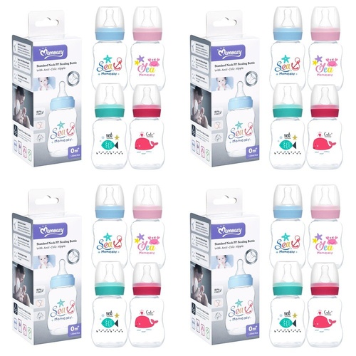 Momeasy Standard Neck Baby Feeding Bottle 120mL Anti-Colic 0m+ - Random Design and Colour Supplied Pack of 4