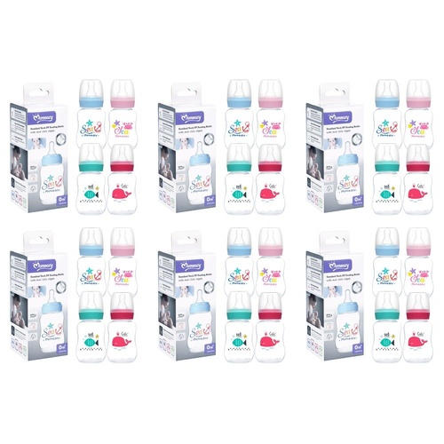 Momeasy Standard Neck Baby Feeding Bottle 120mL Anti-Colic 0m+ - Random Design and Colour Supplied Pack of 6